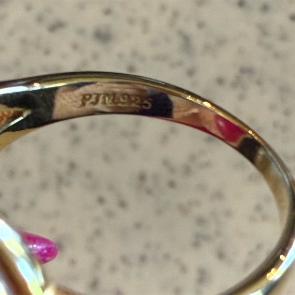 Vintage 925 Gold-Washed Sterling Ring Size 8 White Moonstone Cabochon - Picture 5 of 5